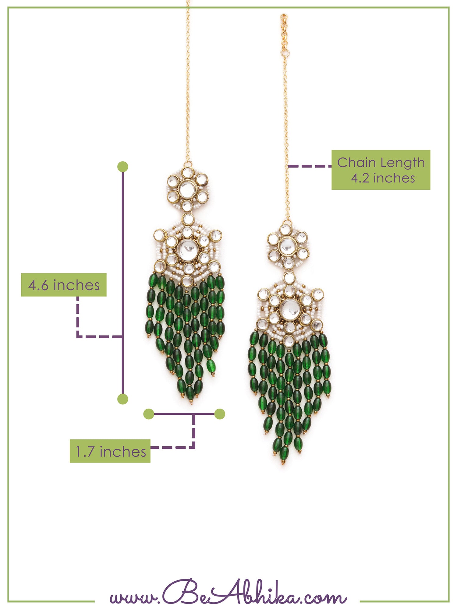 Gold Tone Green Dangling Beads Kundan Kanauti Earrings