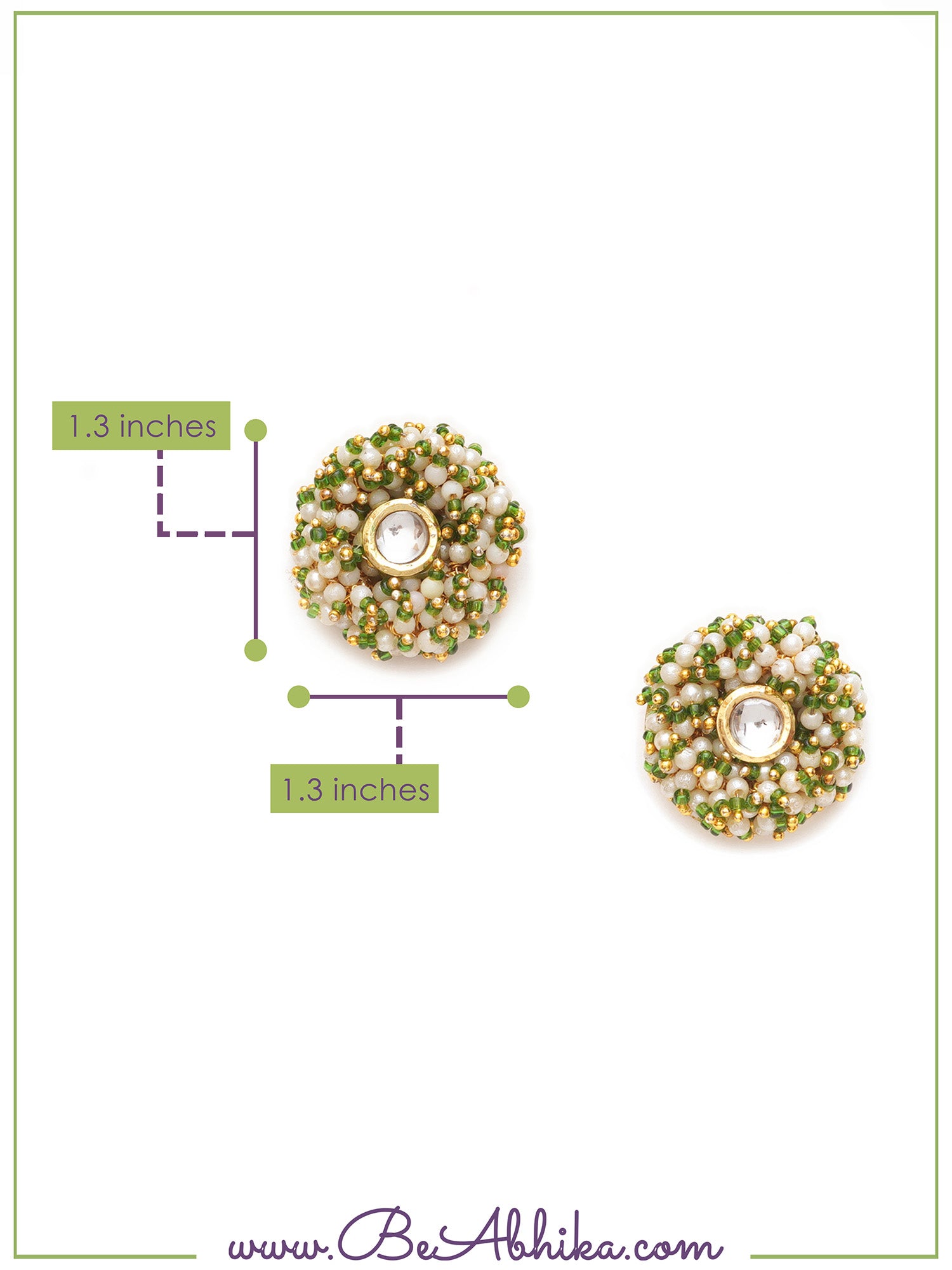 Gold Tone Green & White Garden Of Pearl Kundan Earrings