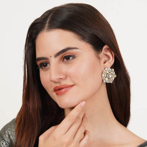Traditional Kundan earrings in gold-tone, perfect for weddings and festive wear