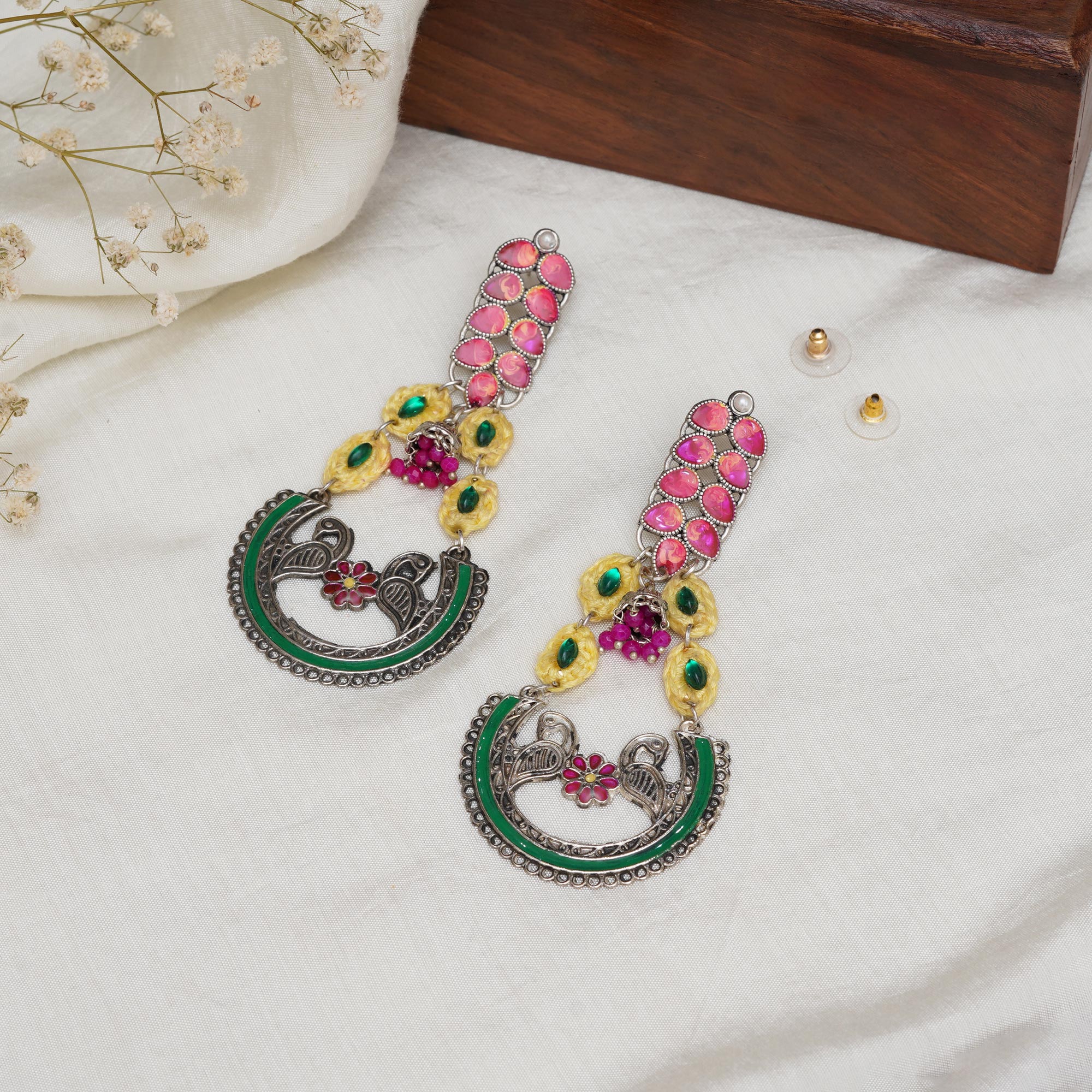 Peacock Charm Multicolor Statement Earrings