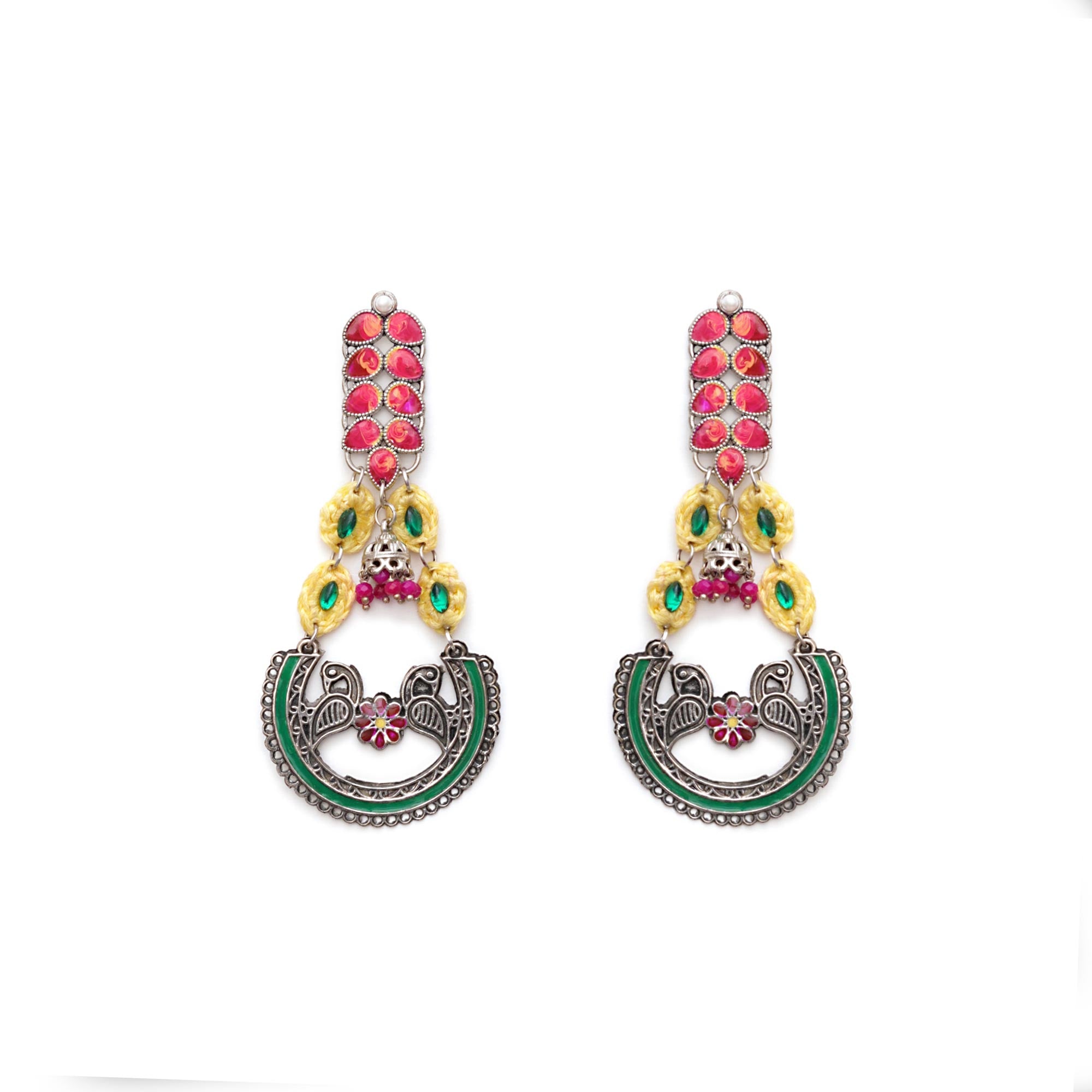 Peacock Charm Multicolor Statement Earrings