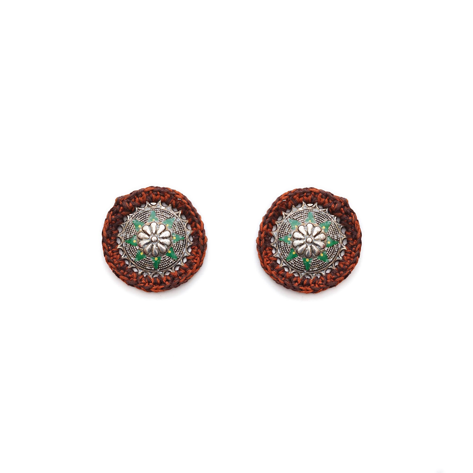 Vintage Green & Copper Crochet Earrings