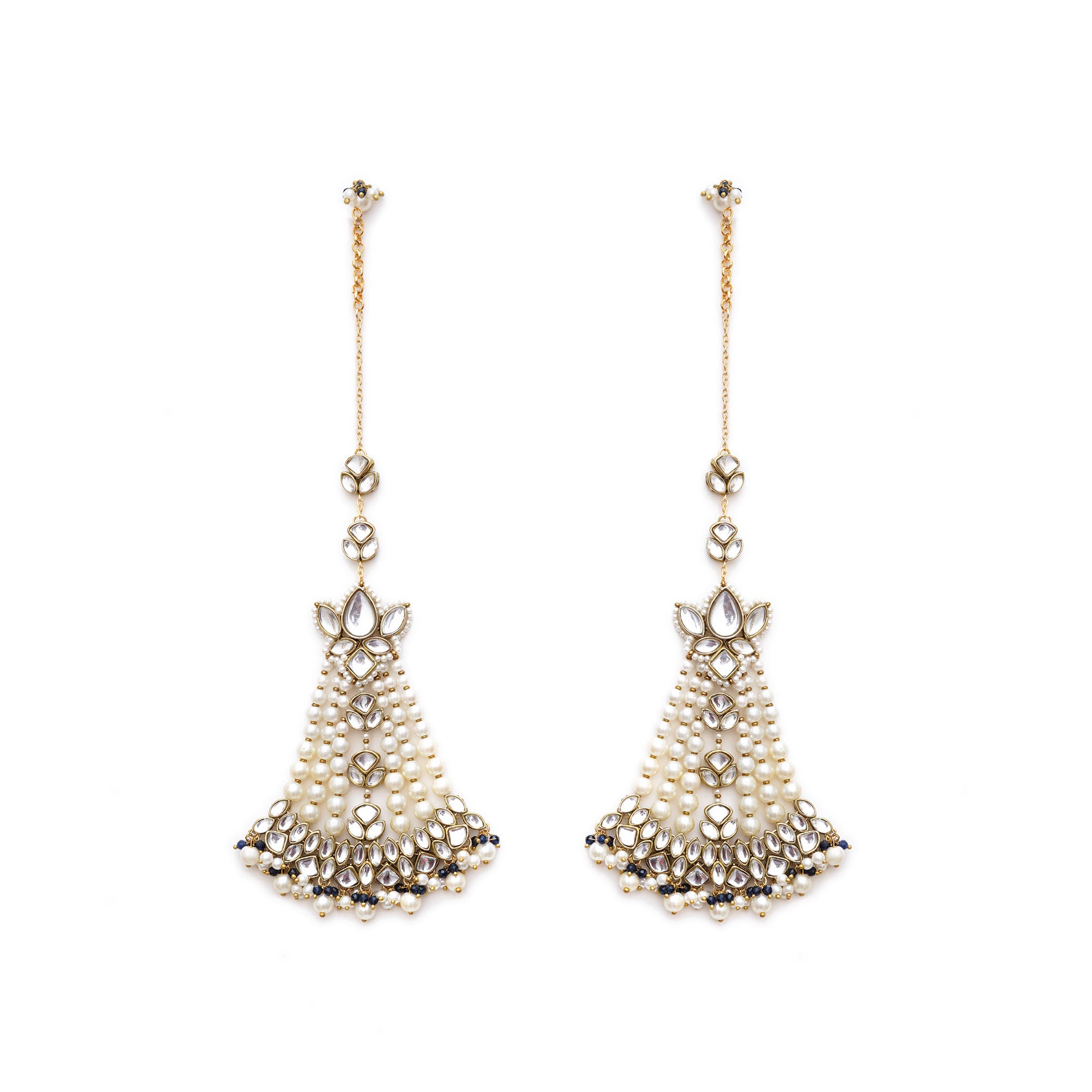 Floral Kundan Chandbali with Pearl Drapes Earrings