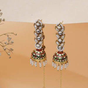 Red Meenakari Jhumki Kundan Kanauti Earrings
