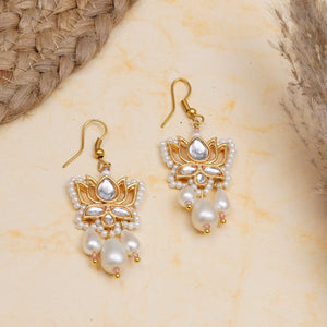 Kundan Lotus Pearl Drop Earrings