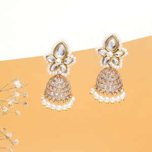 Kundan Pearl Floral Jhumki