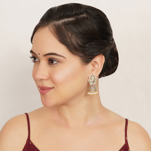 Kundan Pearl Floral Jhumki