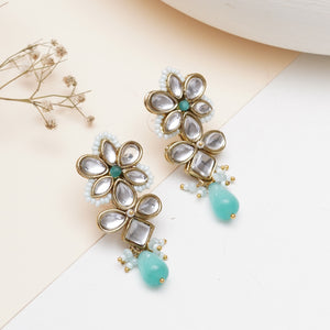 The Floral Grace Kundan & Mint Drop Earrings
