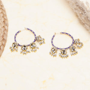 The Indigo Charm: Multi-Jhumka Beaded Hoops Earrings