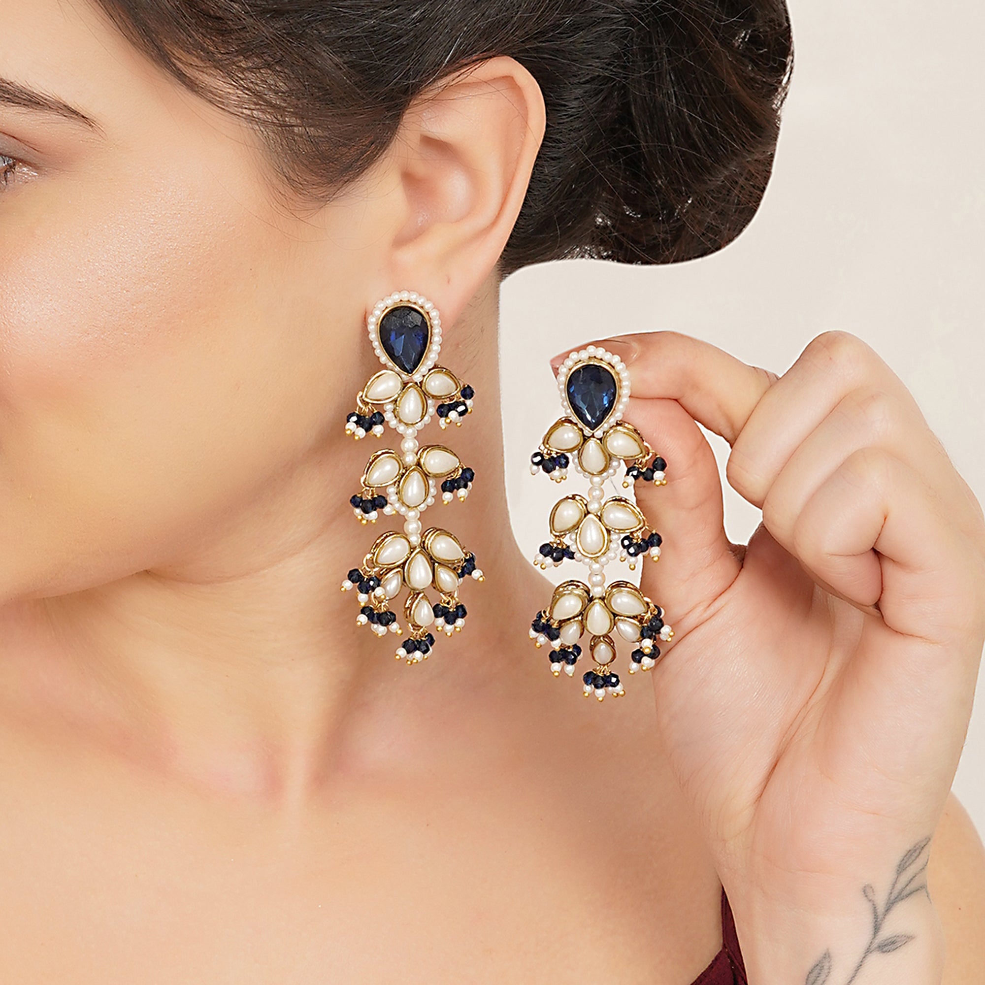 The Celestial Chandelier Handcrafted Three-Tier Pearl Statement Earrings