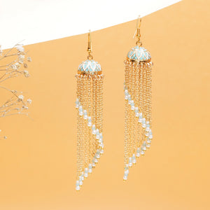Meenakari Jhumkas with Cascading Bead Strands Earrings