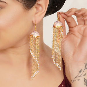 Meenakari Jhumkas with Cascading Bead Strands Earrings