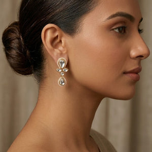 Kundan & Pearl Drop Floral Earrings