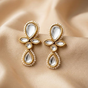 Kundan & Pearl Drop Floral Earrings