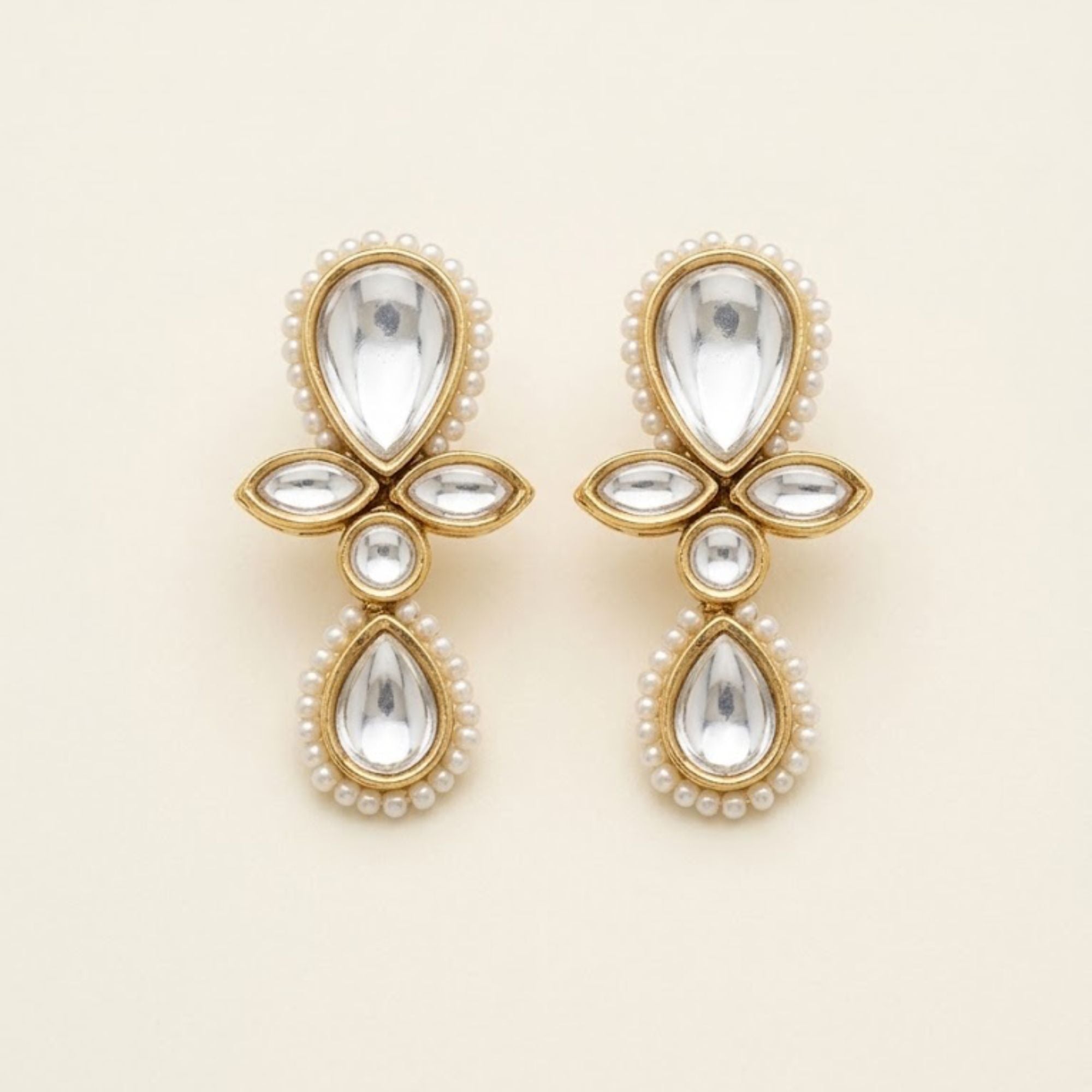 Kundan & Pearl Drop Floral Earrings