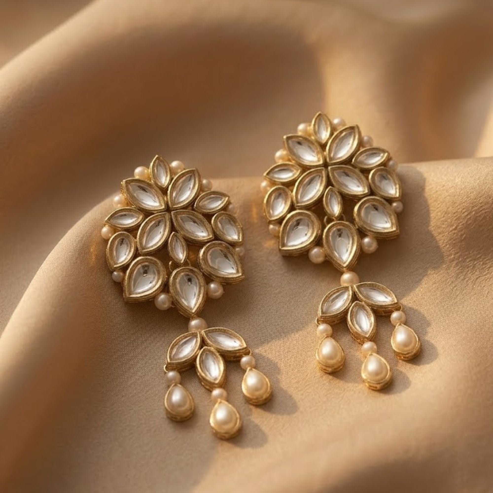 Imperial Pearl & Kundan Chandelier Earrings