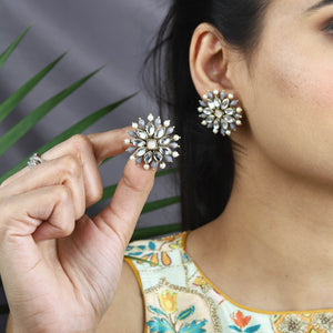 Traditional Kundan earrings in gold-tone, perfect for weddings and festive wear