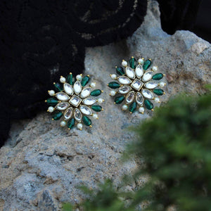 Traditional Kundan earrings in gold-tone, perfect for weddings and festive wear