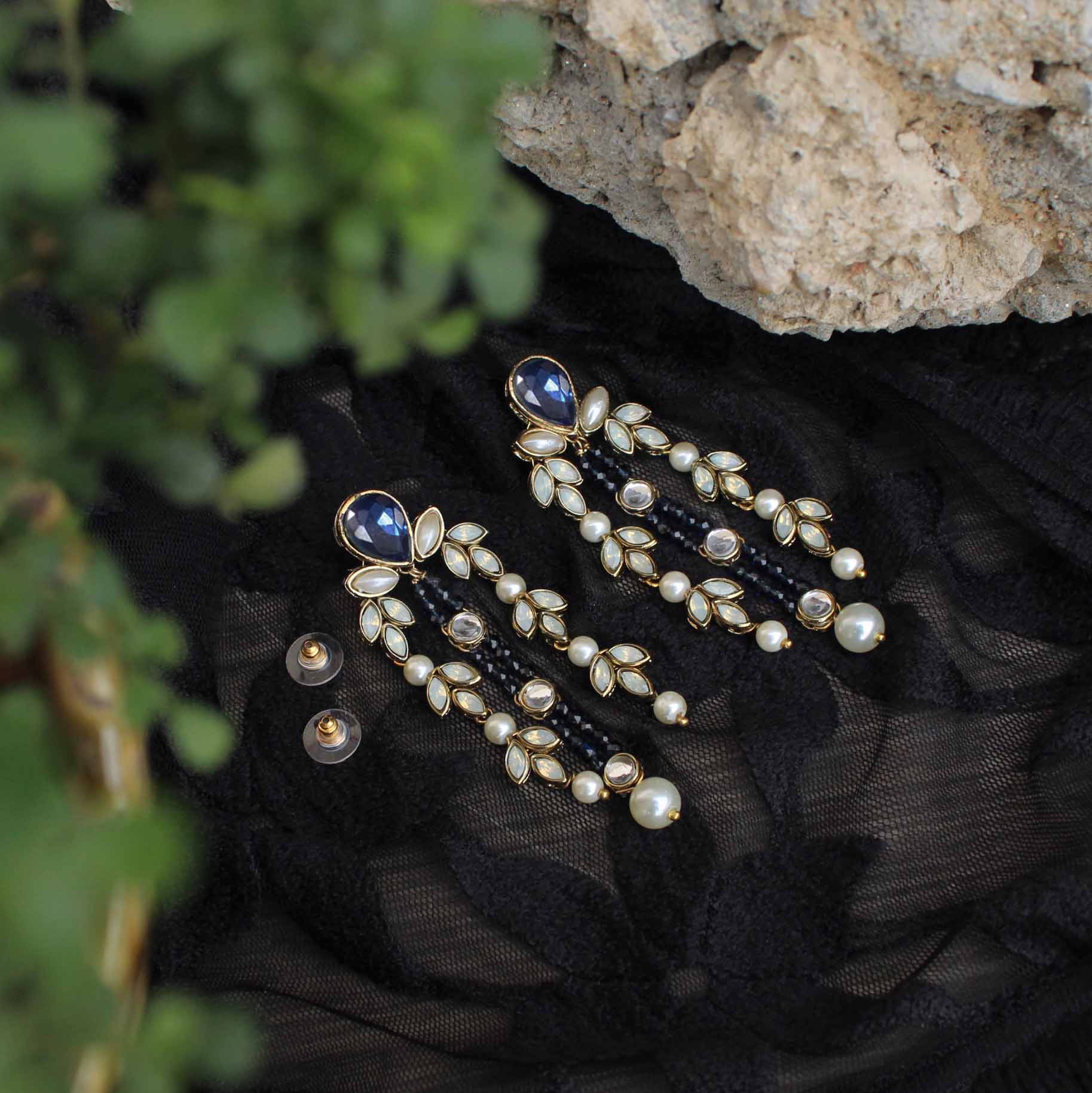 Blue Hues Full Set With Choker, Long Necklace, Earrings, Bracelet & 2 Rings