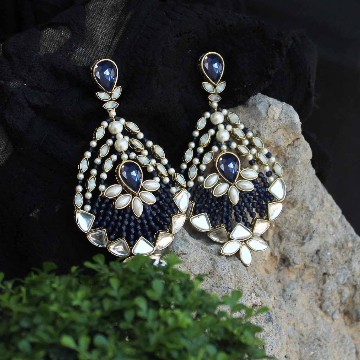 Flipkart.com - Buy Anish Golden party wear navy blue designer jhumka  wedding earrings for women and girls Zircon Alloy Jhumki Earring Online at  Best Prices in India