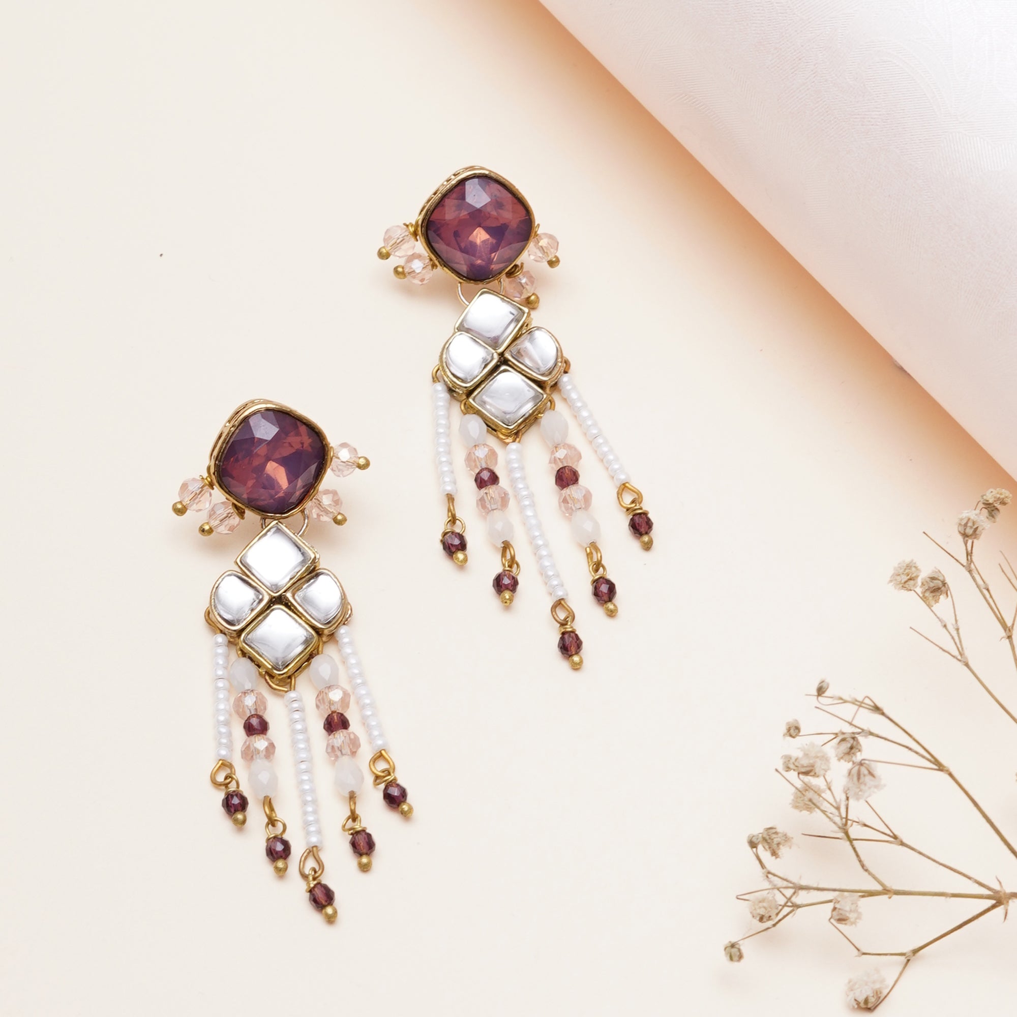 Purple Kundan Paradise Earrings