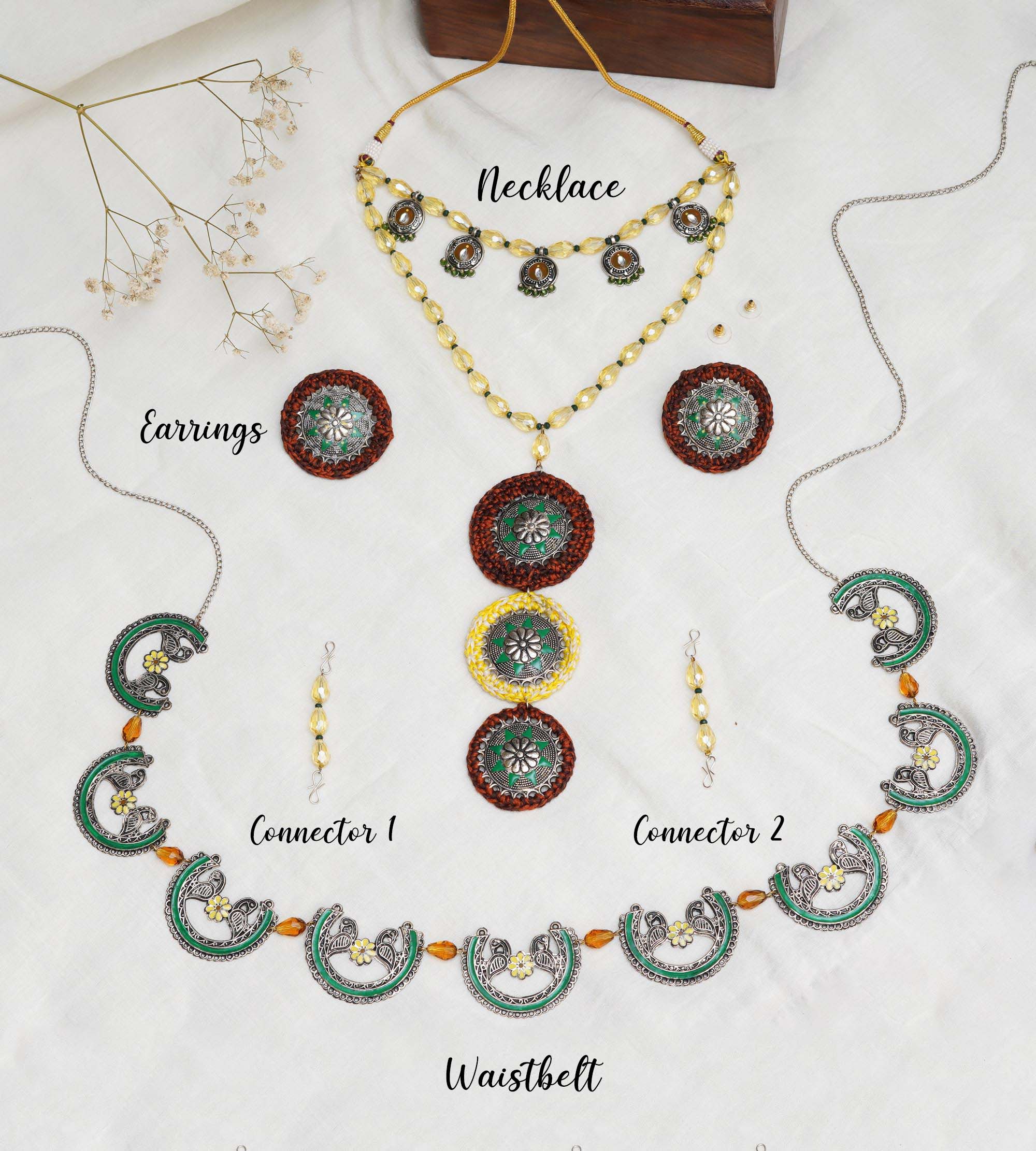 Multi-Stranded Bohemian Jewelry Set with Circular Charms