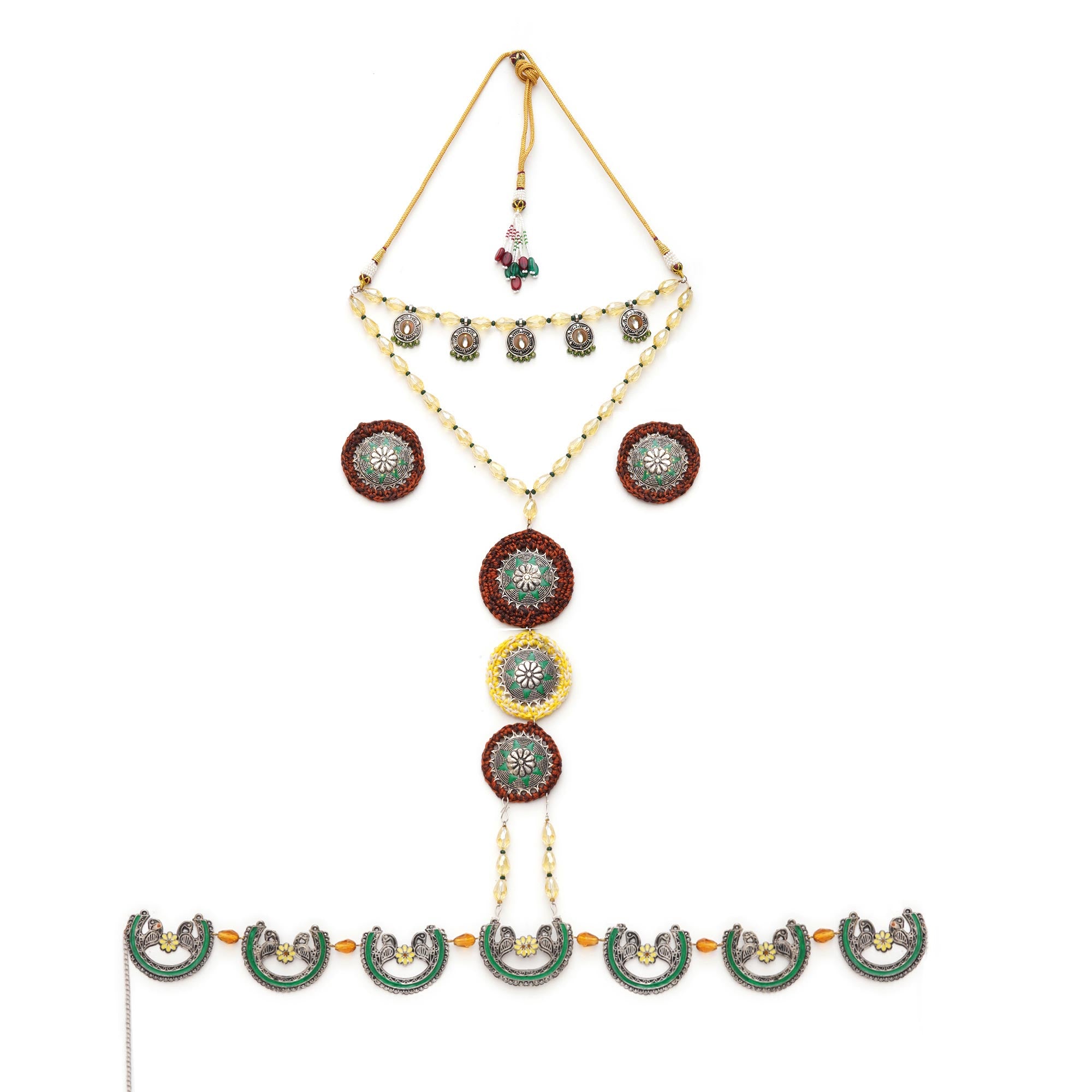 Multi-Stranded Bohemian Jewelry Set with Circular Charms