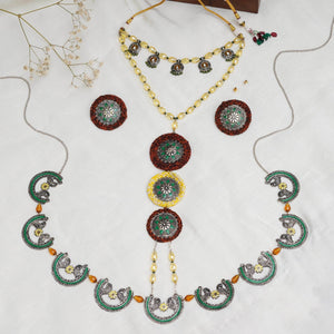 Multi-Stranded Bohemian Jewelry Set with Circular Charms - BeAbhika.com
