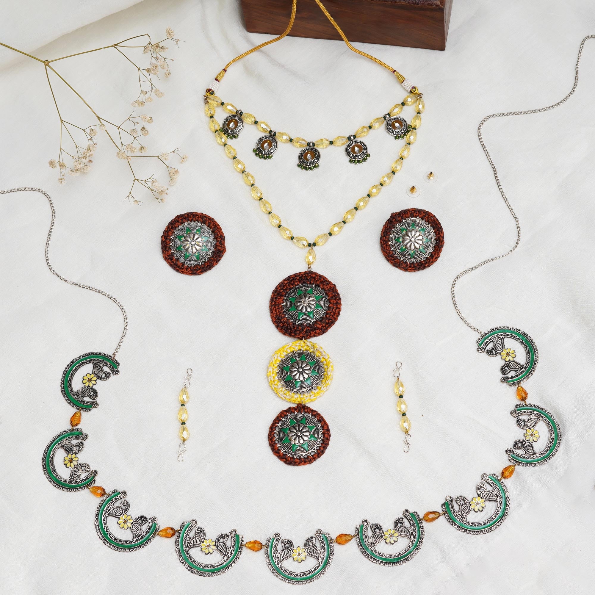 Multi-Stranded Bohemian Jewelry Set with Circular Charms