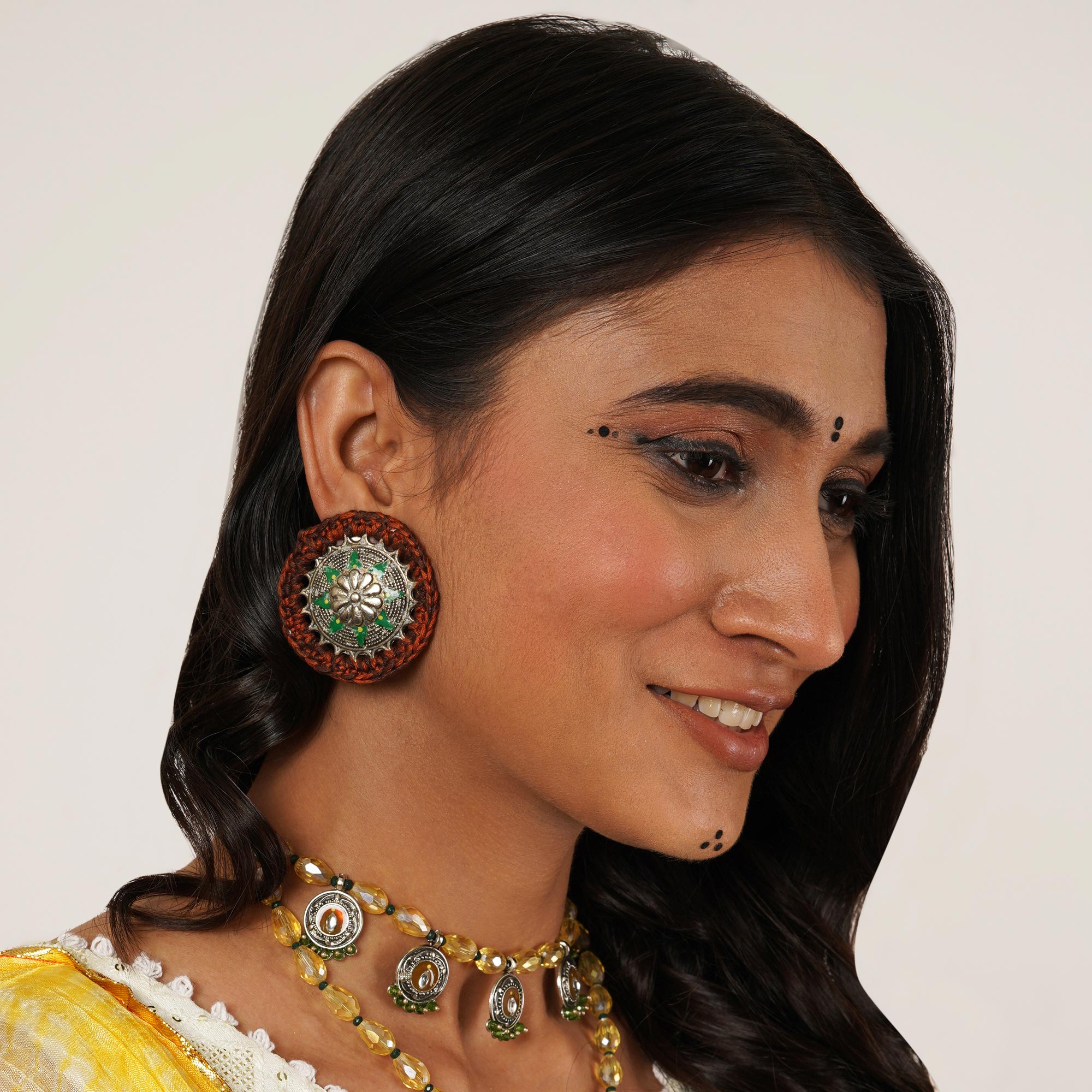 Multi-Stranded Bohemian Jewelry Set with Circular Charms