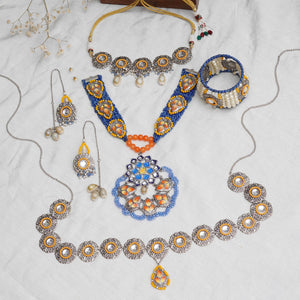 Boho-Inspired Complete Kundan Jewelry Set with Bangle,Necklace, Waistbelt, and Earrings - BeAbhika.com