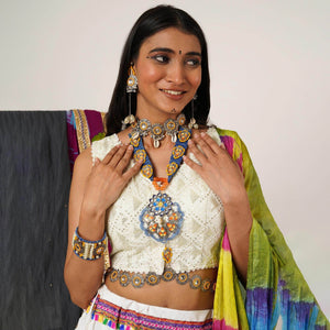Boho-Inspired Complete Kundan Jewelry Set with Bangle,Necklace, Waistbelt, and Earrings - BeAbhika.com