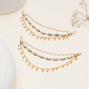Kundan Pearl Layered Hair Chain with Golden Drops