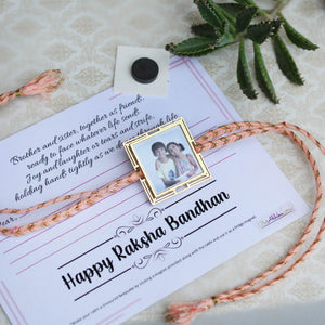 BeAbhika Gold Tone Photo Frame Designer Unqiue Famous Rakhi Lightweight Easy To Tie Rakhi Available At Best Price In India Online COD Available Send Rakhi To Brother Small Brother Big Brother Younger Brother Send Rakhi Abroad With Roli Chawal Capsules