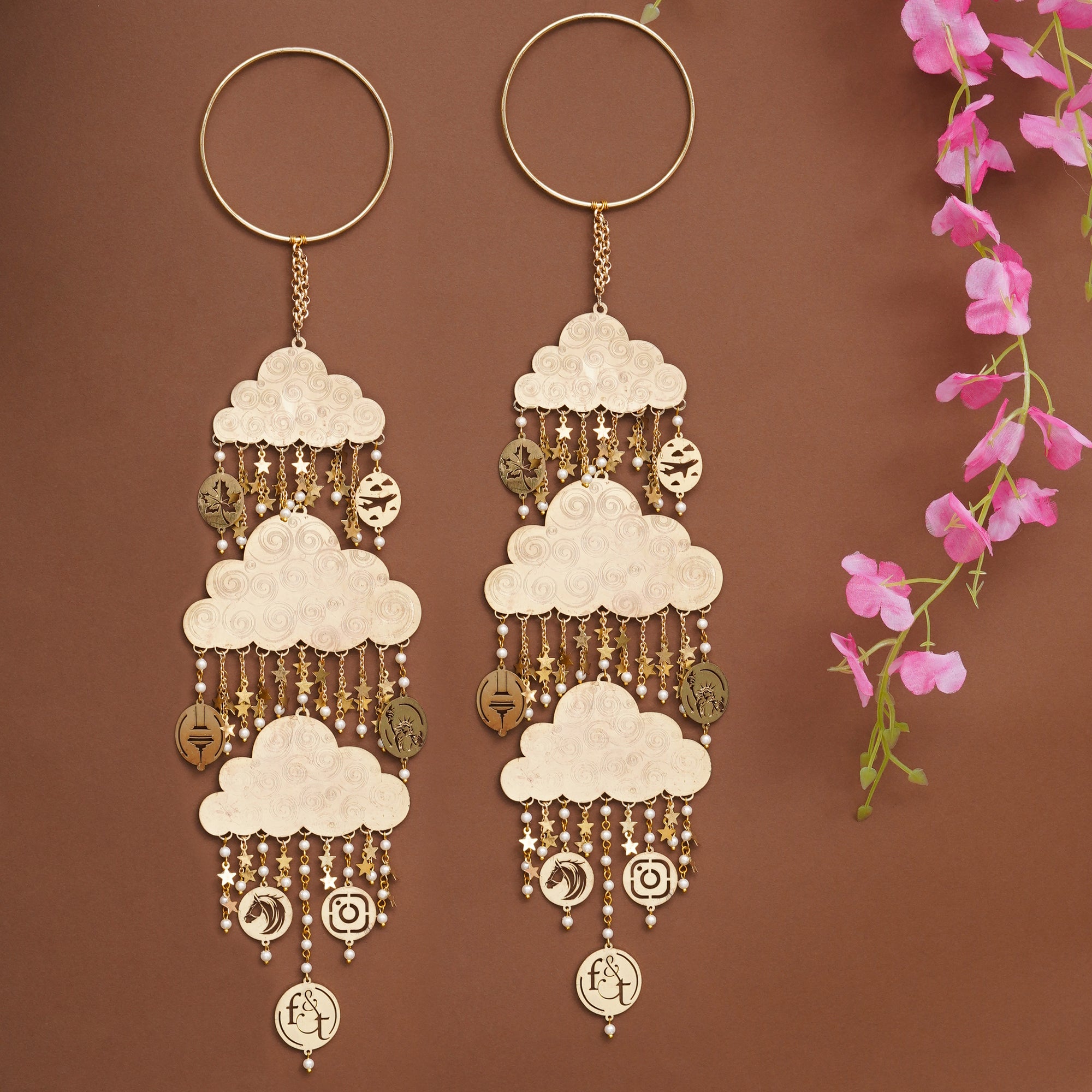 Celestial Cloud Personalized Bridal Kaleere with Pearl & Charm Drops - Set Of 2 Pieces