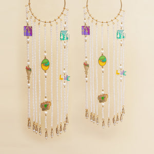Modern white pearl Kaleere with colourful customised resin charms from Darpan kalire collection by BeAbhika