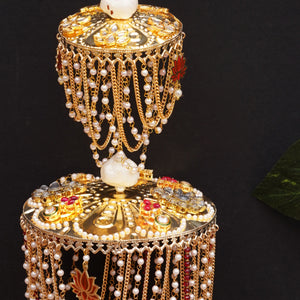 Royal Pearl Dome Bridal Kaleere with Multi-Layer Chain Drapes - Set Of 2 Pieces