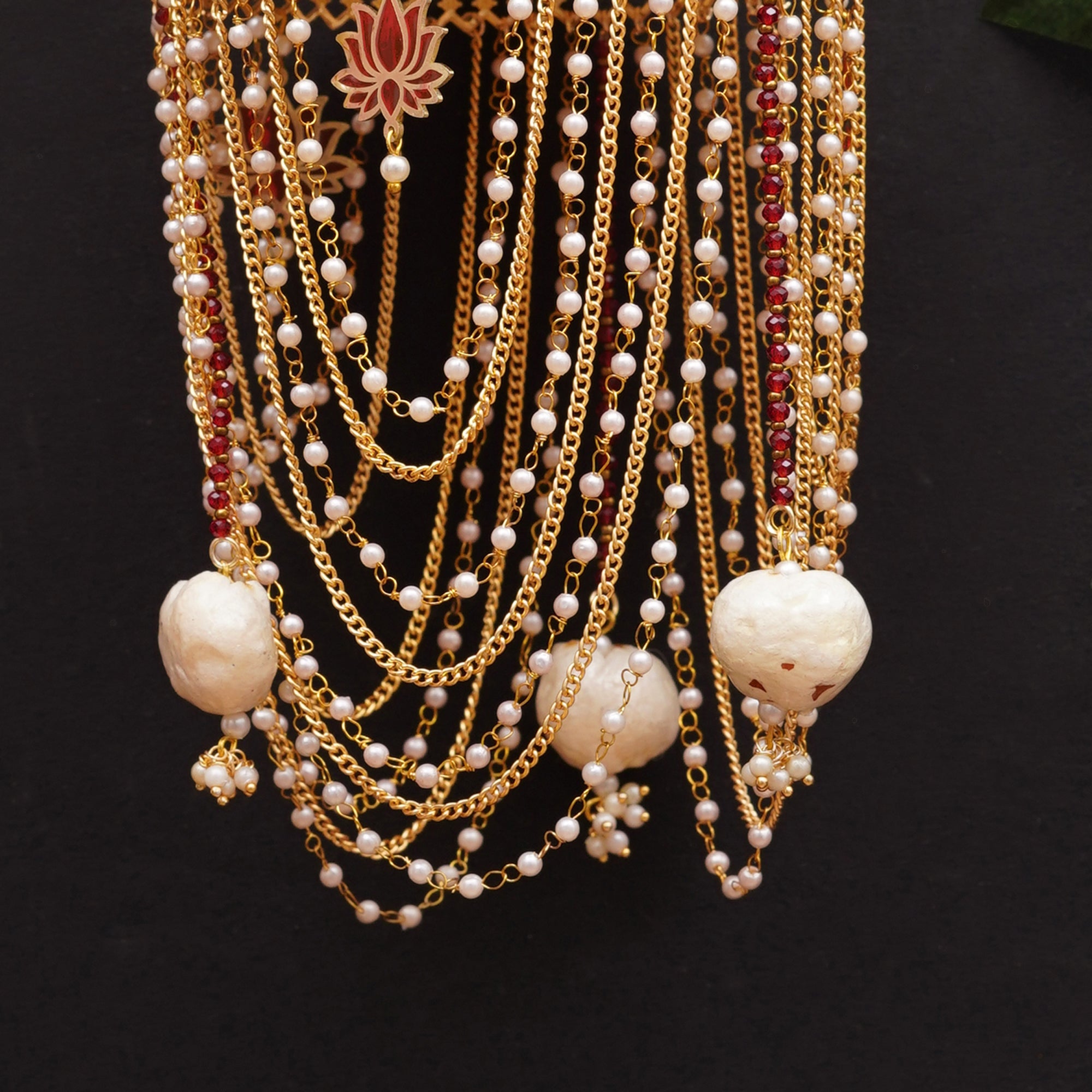 Royal Pearl Dome Bridal Kaleere with Multi-Layer Chain Drapes - Set Of 2 Pieces