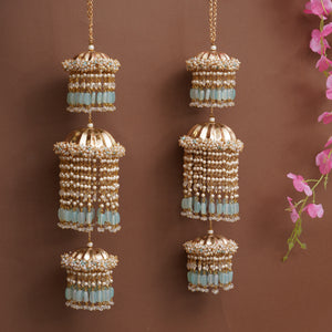 Pastel Pearl Tiered Bridal Kaleere with Mint Bead Drops - Set Of 2 Pieces