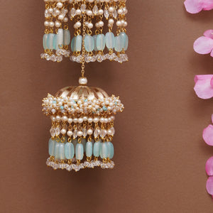 Pastel Pearl Tiered Bridal Kaleere with Mint Bead Drops - Set Of 2 Pieces