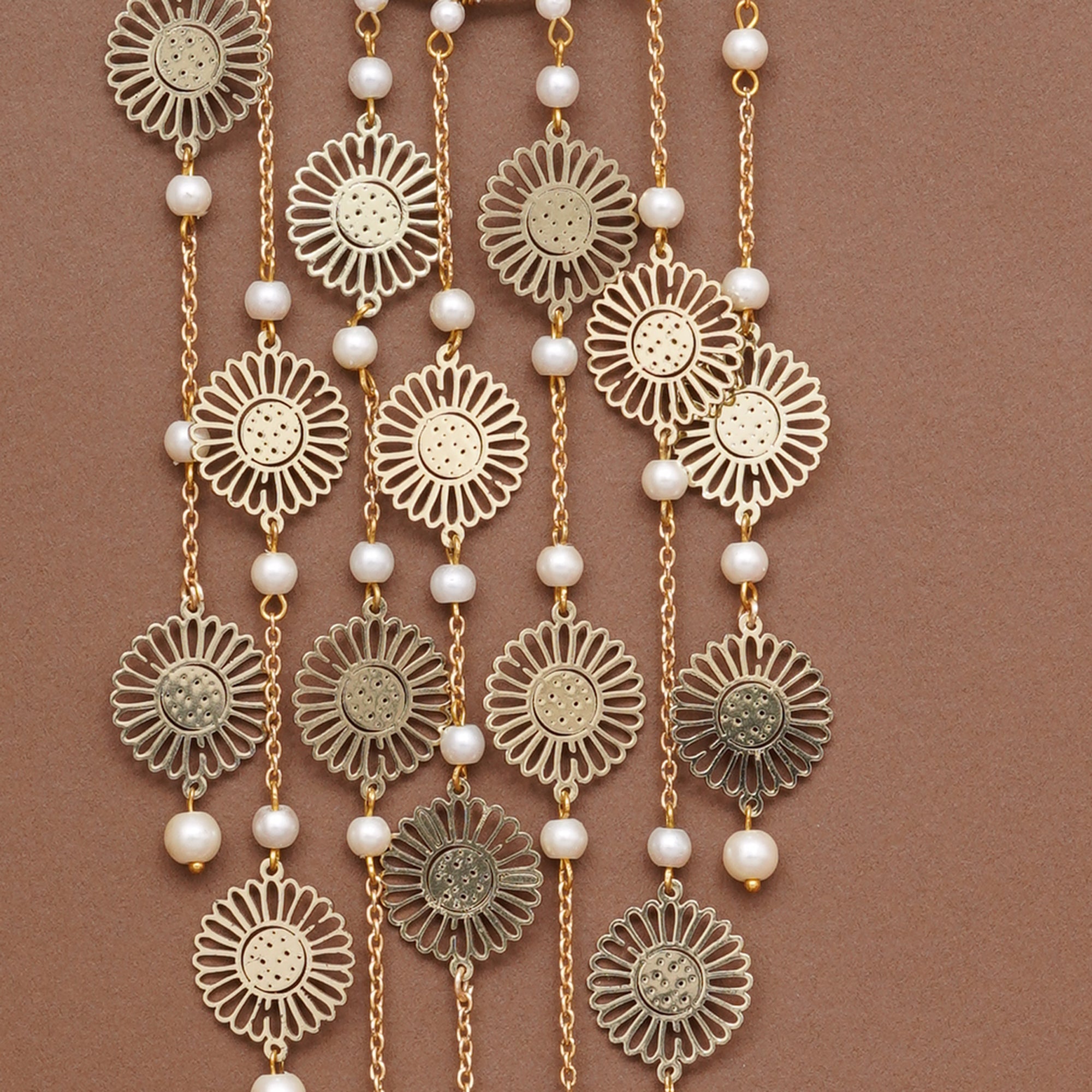 Sunburst Coin Bridal Kaleere with Pearl Drop Chains - Set Of 2 Pieces