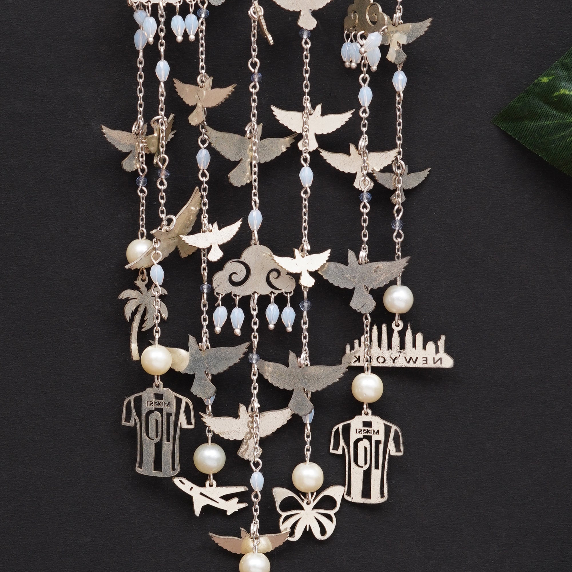 Personalized Celestial Bird Bridal Kaleere with Custom Charms & Pearl Drops - Set Of 2 Pieces