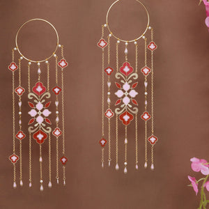 Personalized Floral Enamel Bridal Kaleere with Pearl Drop Chains - Set Of 2 Pieces