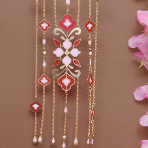 Personalized Floral Enamel Bridal Kaleere with Pearl Drop Chains - Set Of 2 Pieces