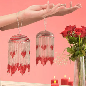Statement bridal Kaleere with red beaded heart detailing and cascading silver chains from the Darpan kalire collection by BeAbhika