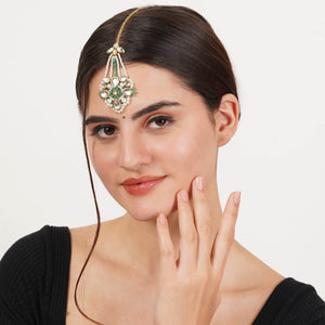 White Pearl Green Beads Maangtikka - BeAbhika.com