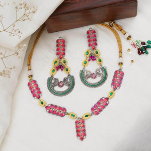Oxidized necklaces with matching earrings perfect for dandia night designer navratri jewelry colorful necklaces