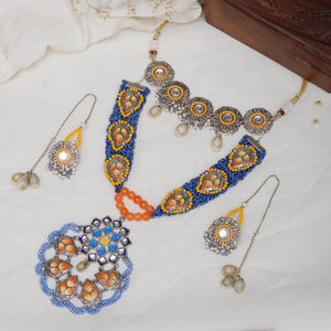 Oxidized necklaces with matching earrings perfect for dandia night designer navratri jewelry colorful necklaces