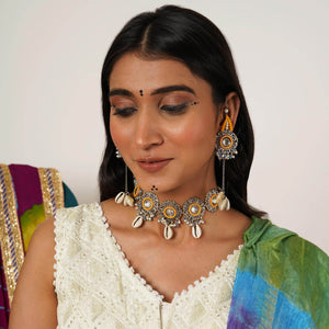 Oxidized necklaces with matching earrings perfect for dandia night designer navratri jewelry colorful necklaces
