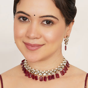 Ruby Kundan Drop Necklace Set With Matching Earrings